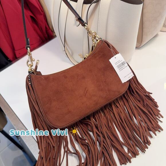 NWT Coach Coach Teri Shoulder Bag With Fringe CCC66, suede/Im/Vintage Brown - Picture 7 of 14